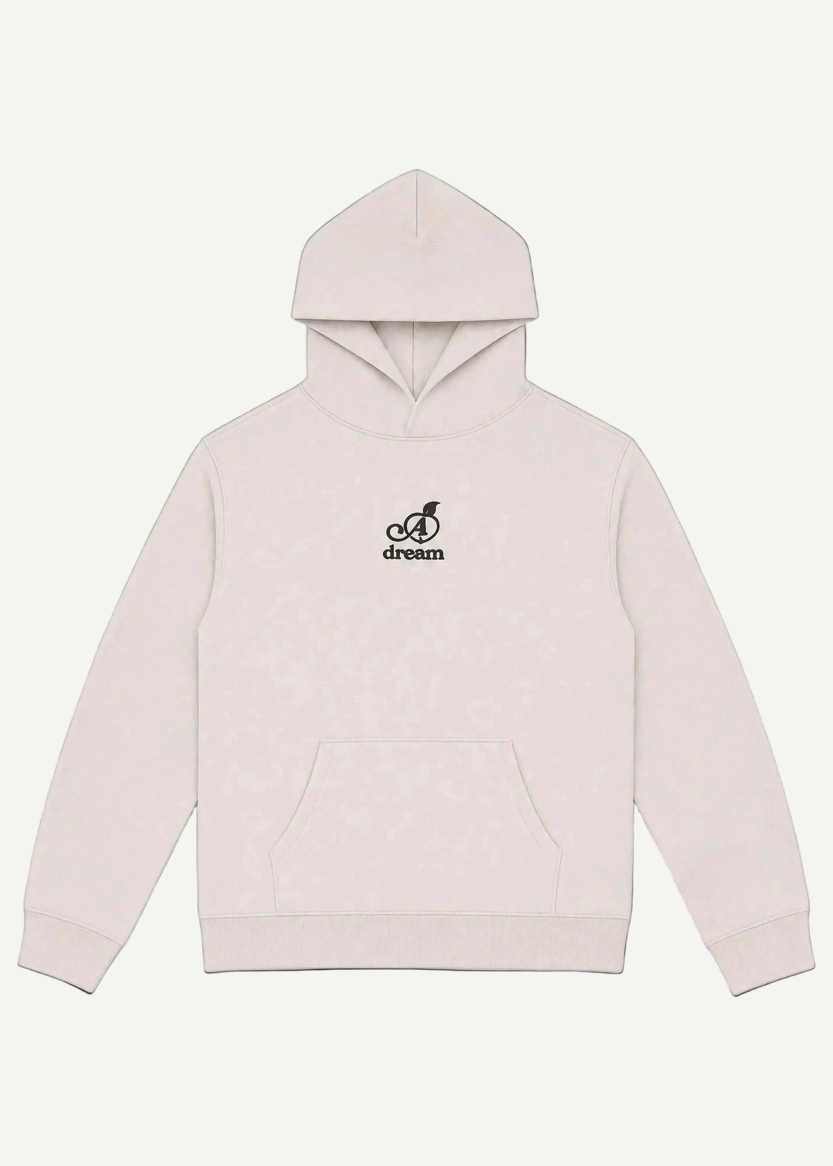 Beige hoodie with a logo on a white background