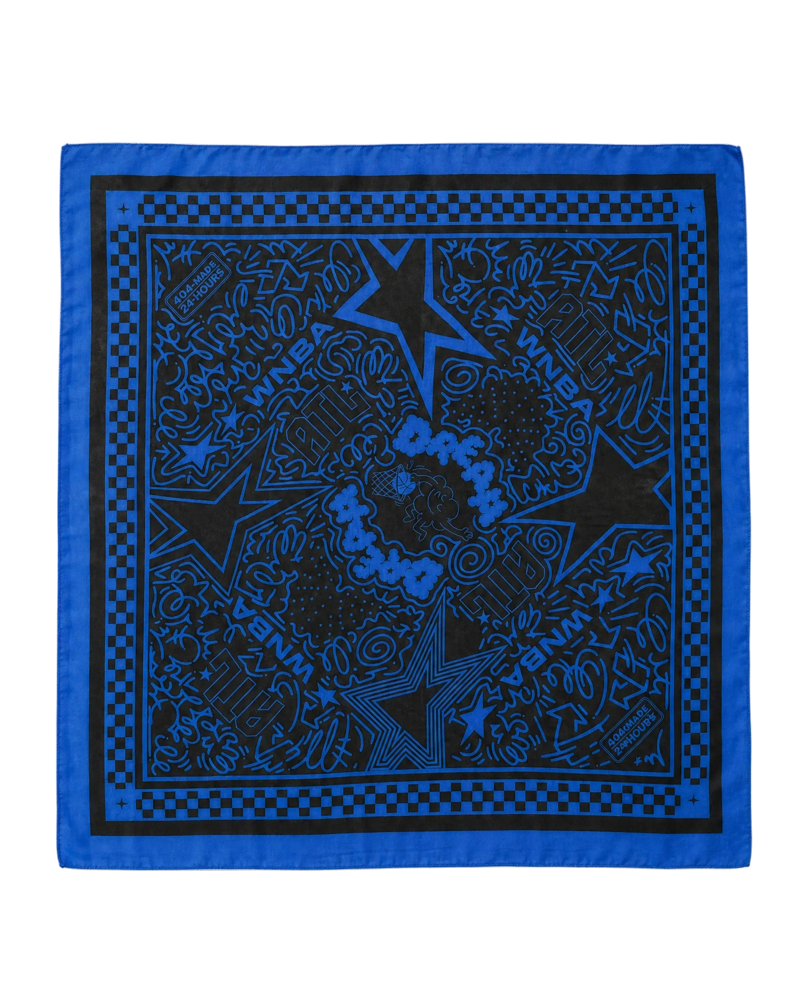 Blue bandana with black graphics