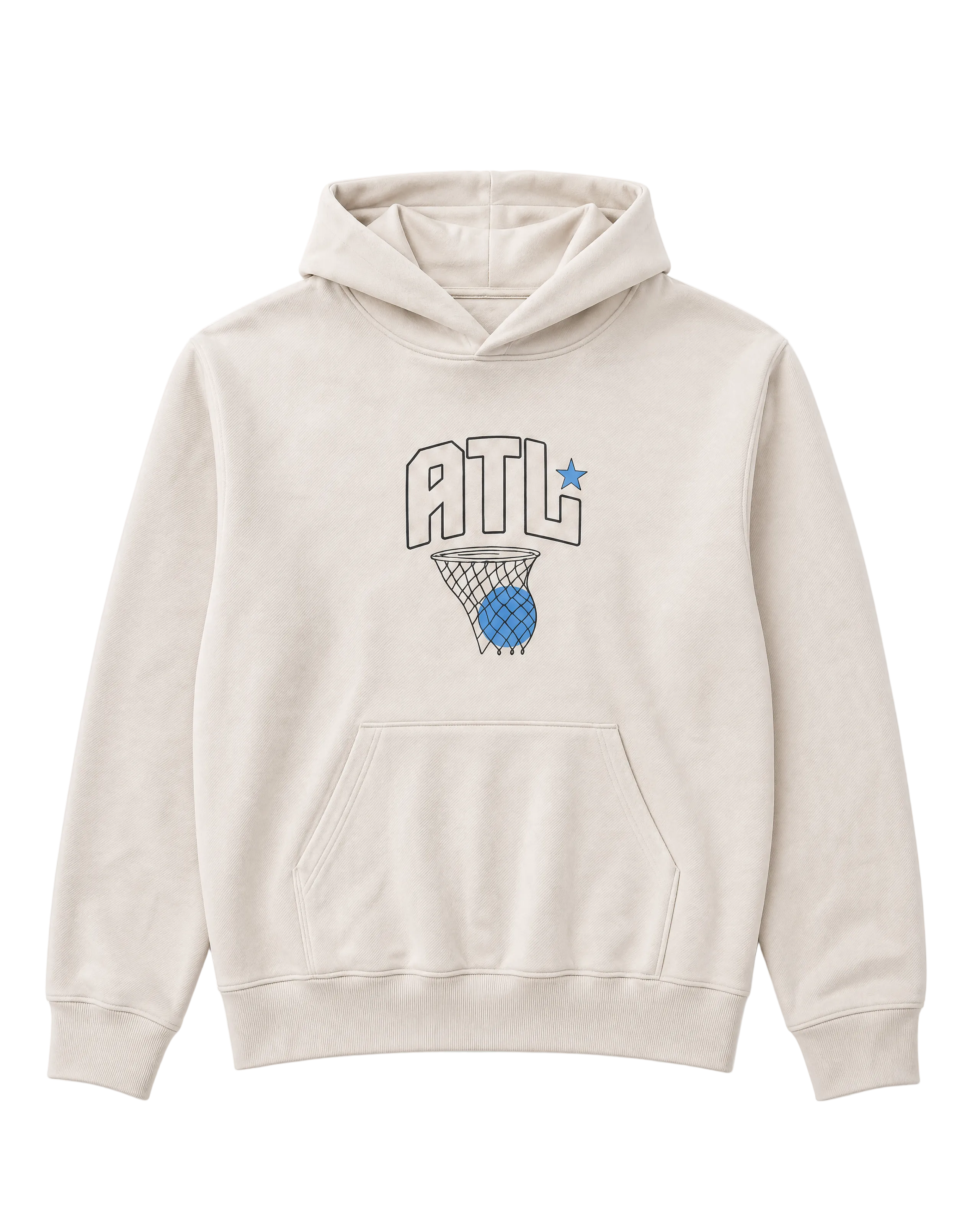 Beige hoodie with 'ATL' and basketball graphic 