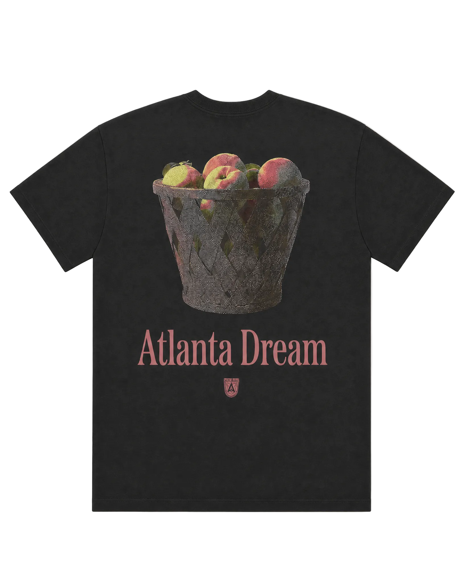 Charcoal black t-shirt with "Atlanta Dream" on back and basket of peaches