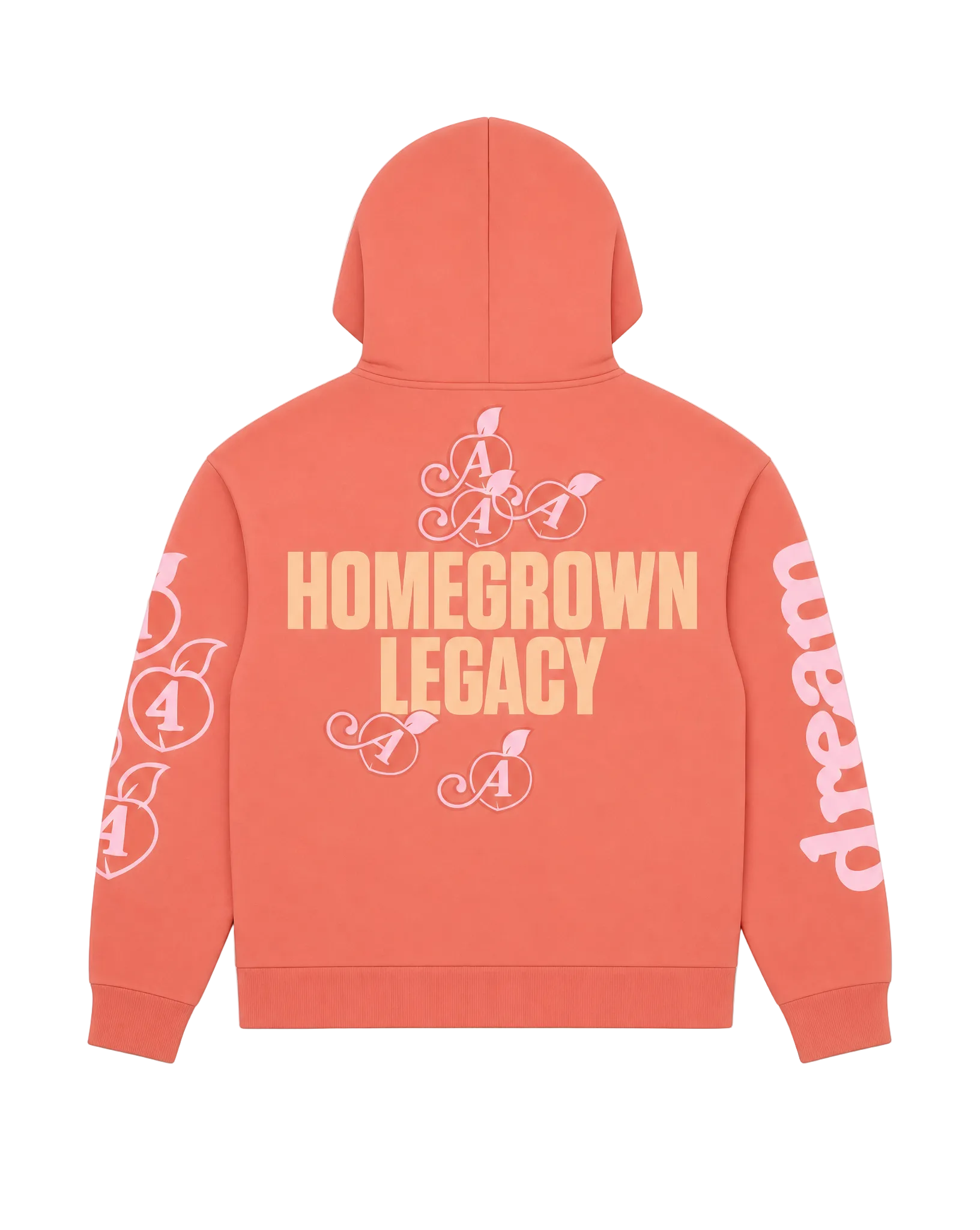 Peach hoodie with "Homegrown Legacy" on back