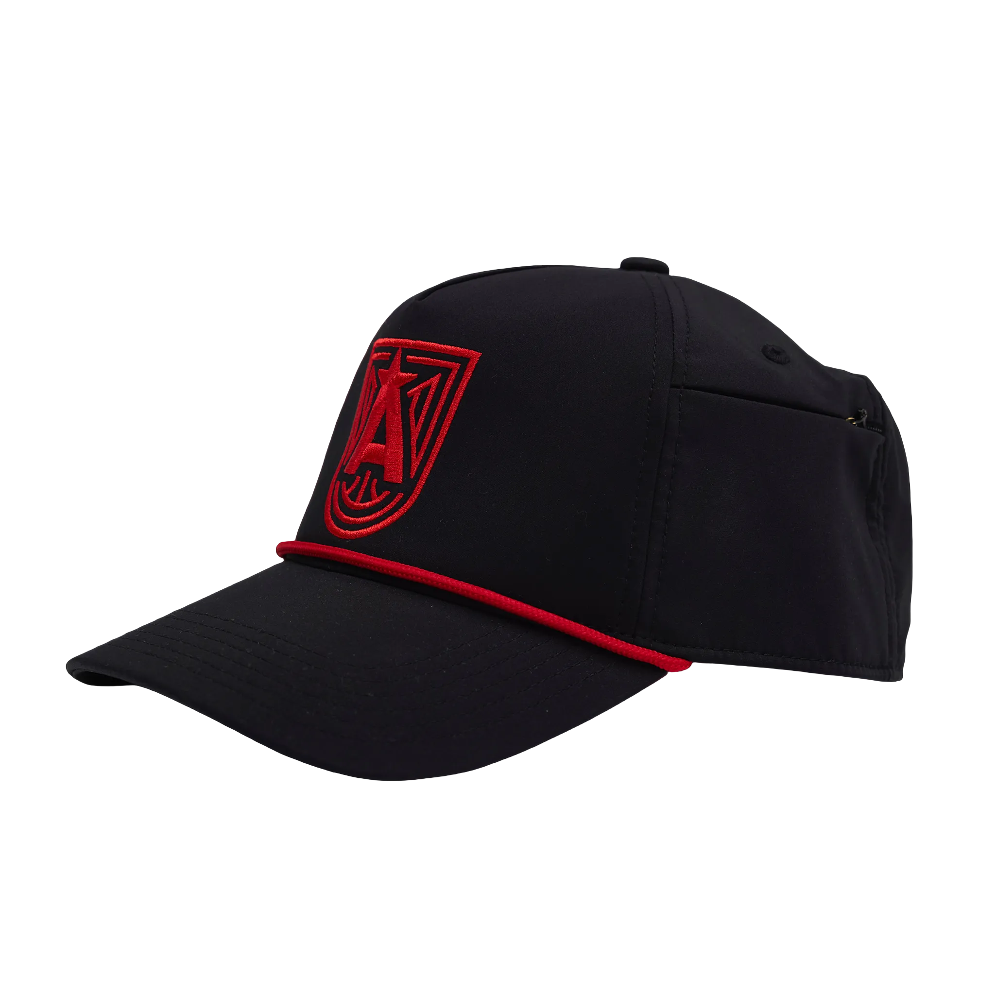 Black cap with red logo 