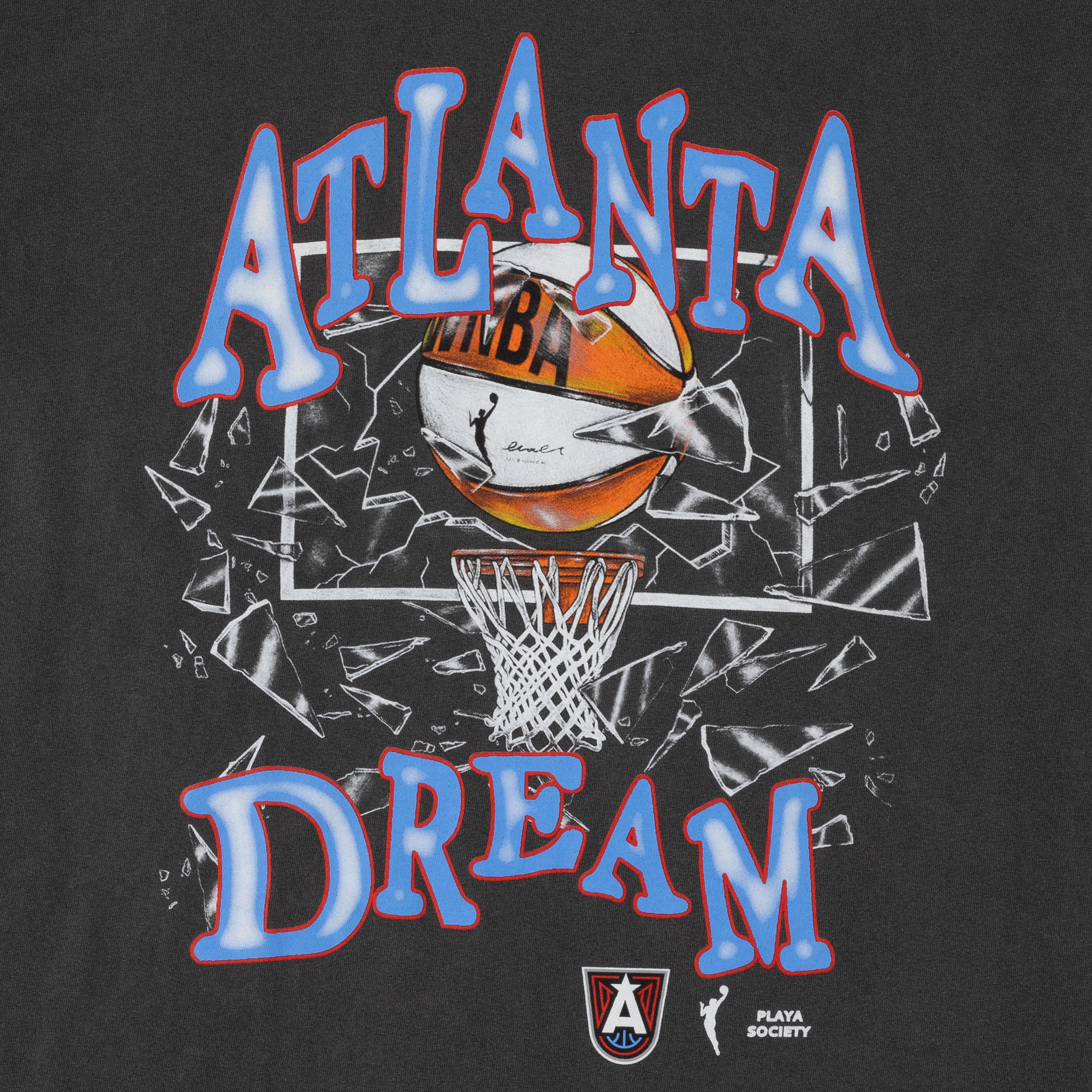 Black t-shirt with 'Atlanta Dream' graphic featuring a basketball and NBA logo