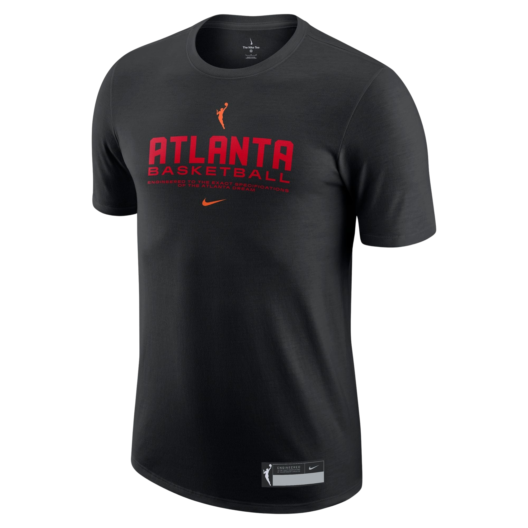 Black t-shirt with 'Atlanta Basketball' text and Nike logo on a white background