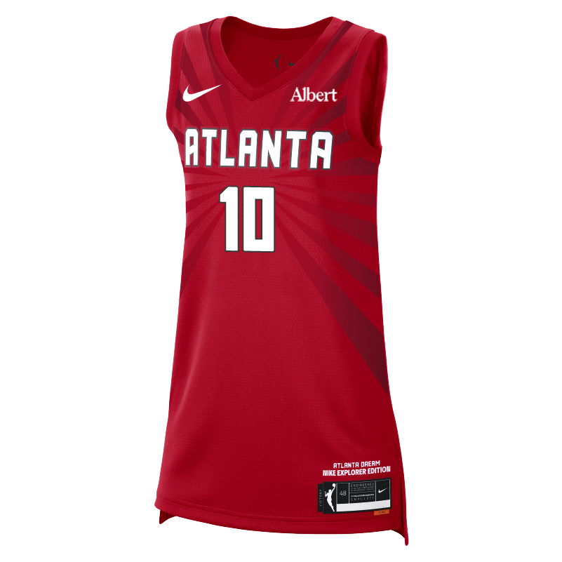 Red basketball jersey with 'Atlanta' and number '10'
