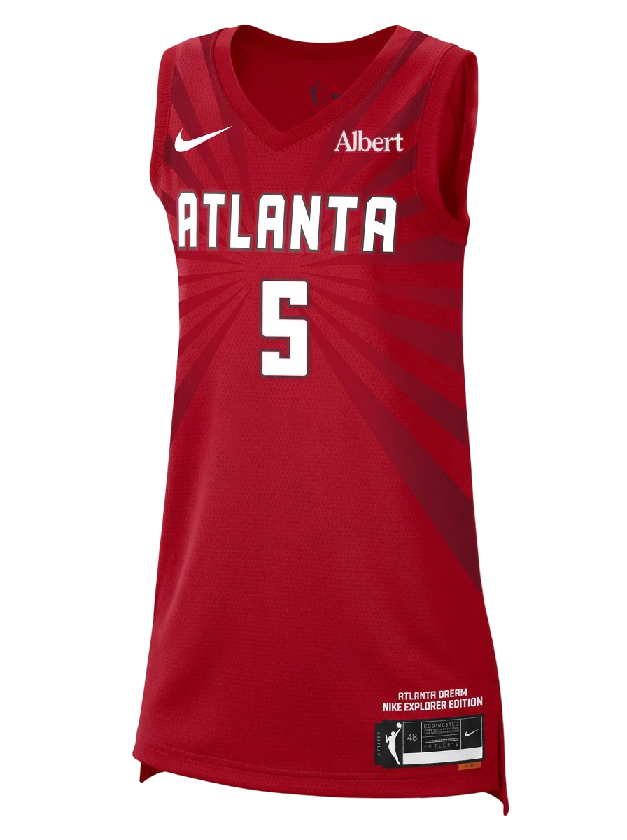 Red basketball jersey with 'Atlanta' and number '5' 